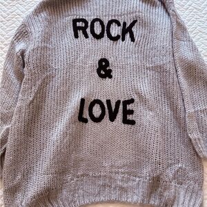 Gray Sweater with Black 'Rock & Love' Text